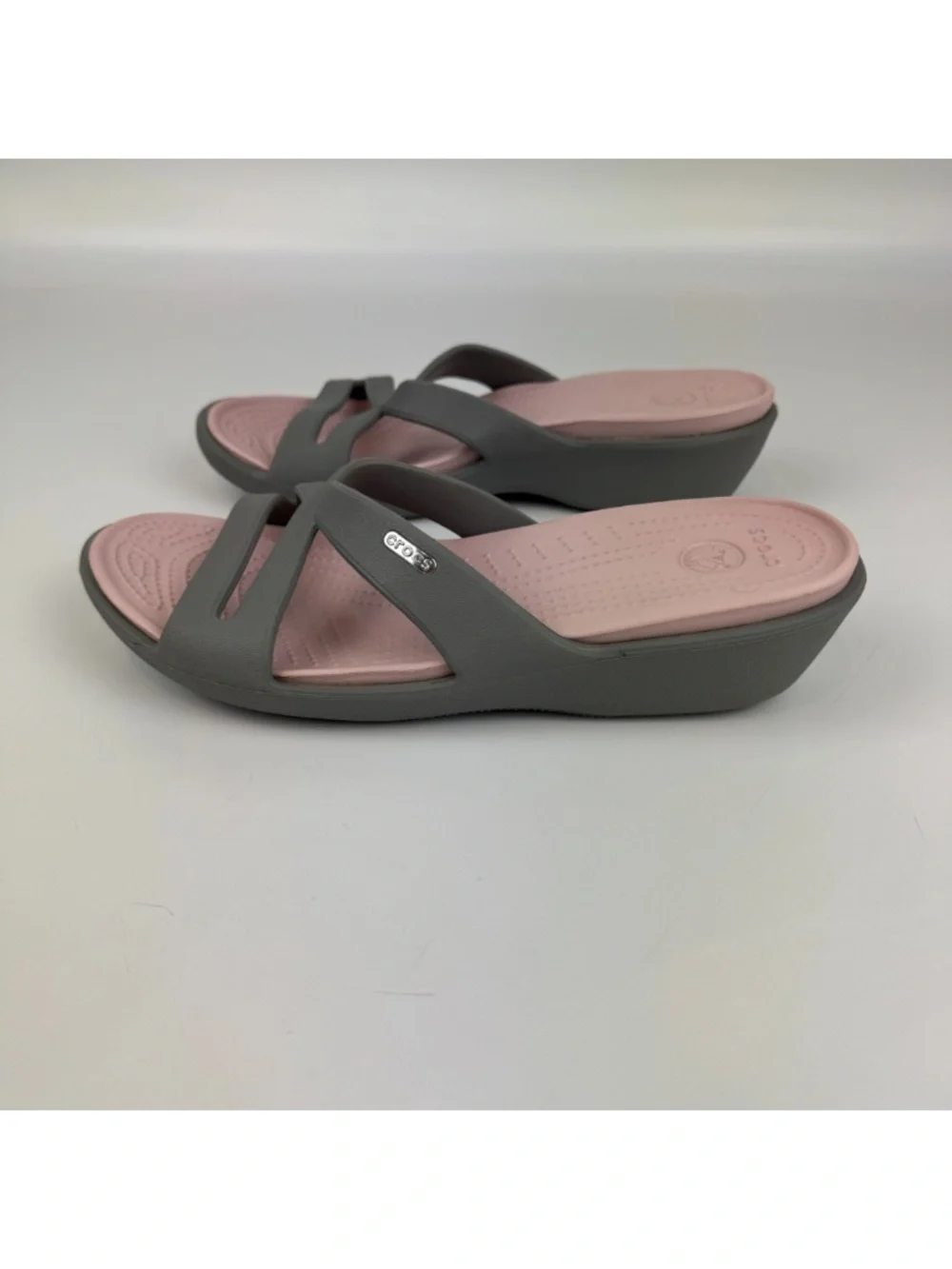 Crocs Womens Size 11 Patricia II Wedge Slip On Sandals Pink Gray